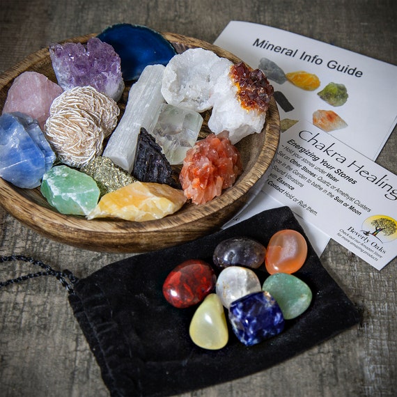 10 piece Tumbled Healing Crystals Set, Amethyst Carnelian Sodalite Citrine +