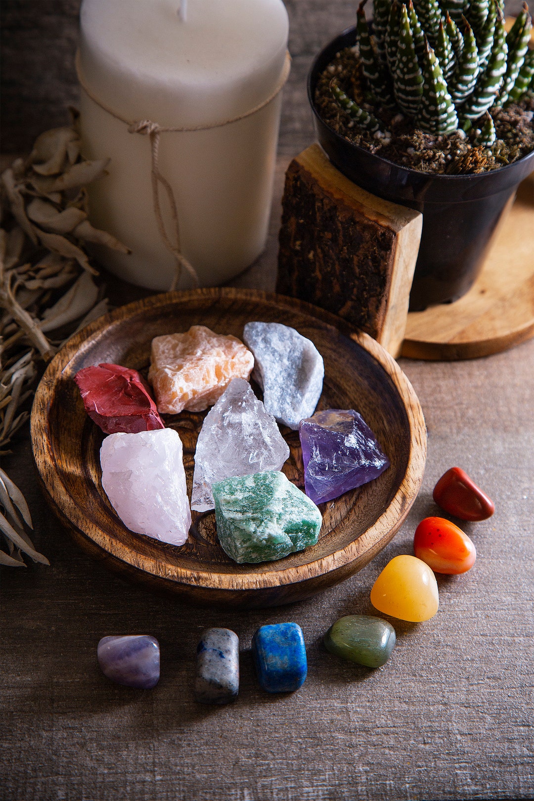 Raw Healing Crystals and Tumbled Chakra Stones - 14 Piece Chakra Kit ...