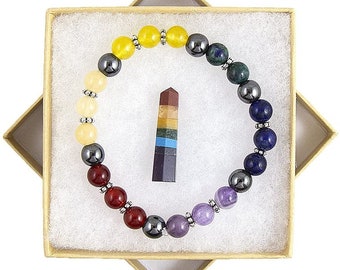 Energy Infused Chakra Kit Feat. Gemstone Bracelet And Crystal Obelisk - Portable Chakra Healing Crystals Set -