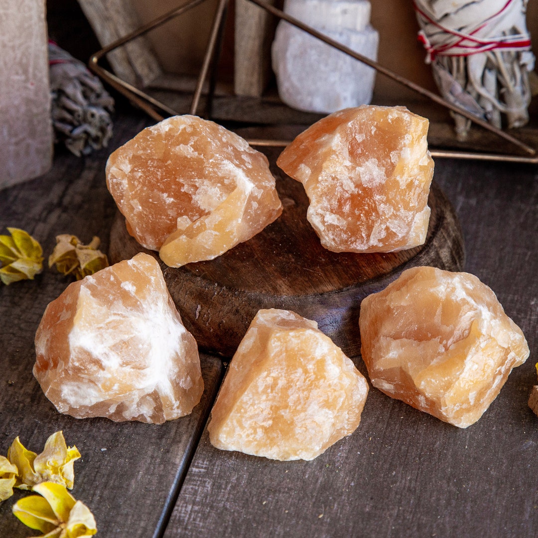 Mineral Rough Orange Calcite Orange Crystal With White Spots Large