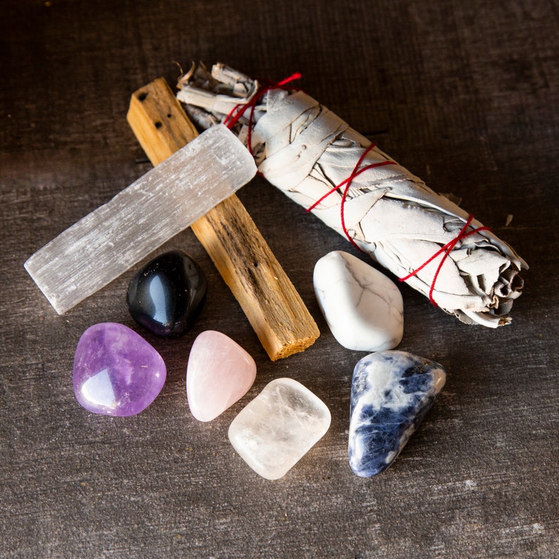 Protection Set Crystal Tumblestones Smudge Stick Selenite Crystal Wands