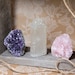 Crystal Healing Trio Set, Rose Quartz Chunk, Amethyst Cluster, Clear Quartz Point, Home Decor For Love & Healthy Relationships 