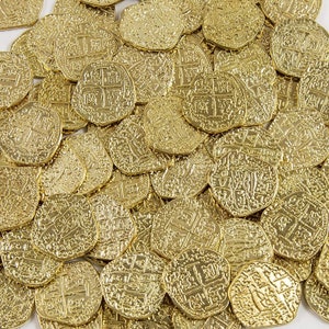 Metal Pirate Coins - 50 Gold Spanish Doubloon Replicas - Fantasy Metal Coin Pirate Treasure by Beverly Oaks