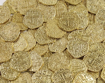 Metal Pirate Coins - 50 Gold Spanish Doubloon Replicas - Fantasy Metal Coin Pirate Treasure by Beverly Oaks