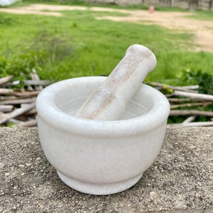 Marble Mortar And Pestle, Okhal, Moosal, Moosali, Traditional Indian Style
