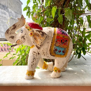 Wooden Elephant Statue, Figure, Showpiece, Distress Rustic Finish, Handmade Hand Painted, Home Decor, Height 8.5 Inches, Figurine