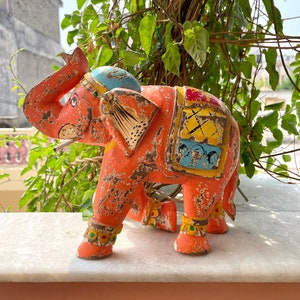 Wooden Elephant Statue, Figure, Showpiece, Distress Rustic Finish, Handmade Hand Painted, Home Decor, Height 8.5 Inches, Figurine