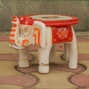 Wooden Elephant Stool Side Table - Kids Footstool Ottoman Pouffe Bench Chair Mini Decorative End Table