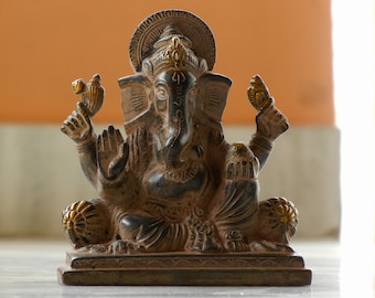 Brass Ganesh Statue, Lord Ganesha Sculpture, Ganesha Idol, Antique Finish, Home Décor, Figure