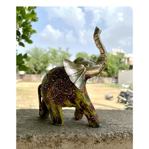 Wooden Elephant Statue, Figure, Showpiece, Handmade Hand Painted, Traditional Style Home Decor, Height 6 Inches, Figurine