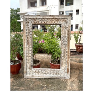 Wooden Hand Carved Frame, Jharokha, Distress Rustic Finish, Indian Style, Wall Decor, Wall Hanging, Height 47 Inches