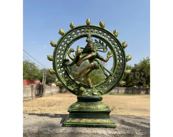 Brass Dancing Nataraj Statue Lord Shiva Idol Hindu God Antique Finish Home Décor Figure Sculpture
