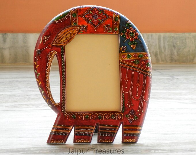 Wooden Elephant Photo Frame, Photo Stand, Picture Frames, Indian Style