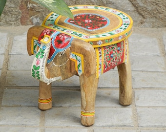 Wooden Elephant Stool, Side Table, End Table, Footstool, Ottoman, Pouffe, Bench chair, Miniature Decorative, Kids Stool, Indian Style