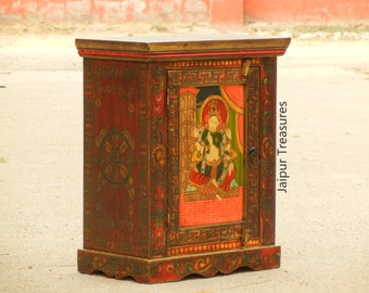 Holz Nachttisch, Schrank, Indischer Ethno Stil, Ablagetisch, Schlafzimmer Möbel, handgemalt