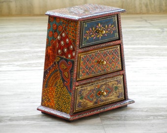 Wooden Desk Oganiser Chest Of Drawer Handmade Hand Painted Ethnic Small