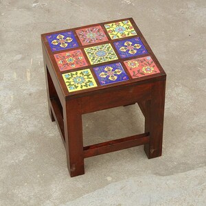 Wooden & Ceramic Nesting Stool, Side Table, End Table, Contemporary Indian Style, Set Of 3 image 4