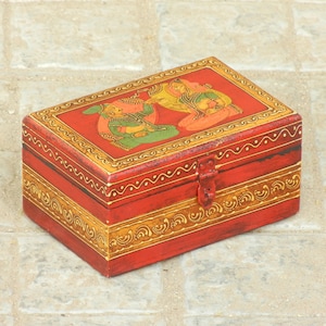 Wooden Painted Box, Trinket Box, Jewelry Organizer, Desk Organizer, Indian Ethnic Style, Handmade Hand Painted