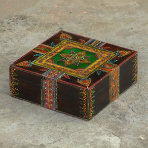 Wooden Painted Box, Trinket Box, Jewelry Organizer, Desk Organizer, Indian Ethnic Style, Handmade Hand Painted