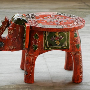 Wooden Elephant Stool, Side Table, End Table, Footstool, Ottoman, Pouffe, Bench chair, Indian Style, Handmade Hand Painted, Kids Stool image 6