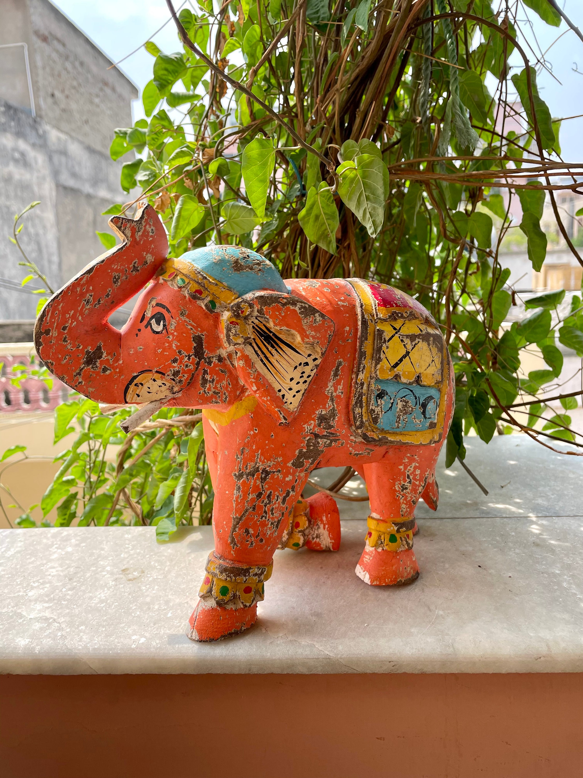 Wooden Elephant Statue Figure Showpiece Distress Rustic Etsy