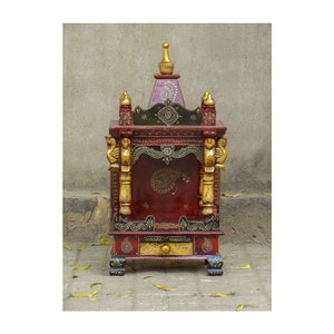 Wooden Temple, Mandir, Pooja Ghar, Mandapam for Worship, Handmade Hand Painted, Diwali Decor