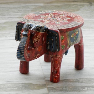 Wooden Elephant Stool, Side Table, End Table, Footstool, Ottoman, Pouffe, Bench chair, Indian Style, Handmade Hand Painted, Kids Stool image 2