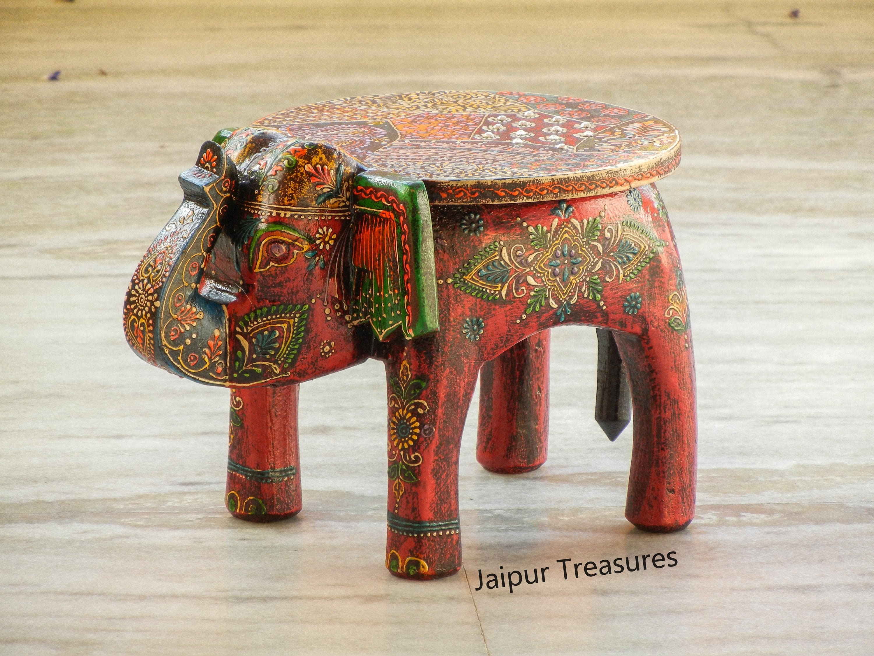 Wooden Elephant Stool Side Table End 