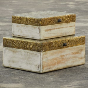 Wooden & Brass Jewelry Box, Treasure Box, Rustic Distress Finish, Indian Style