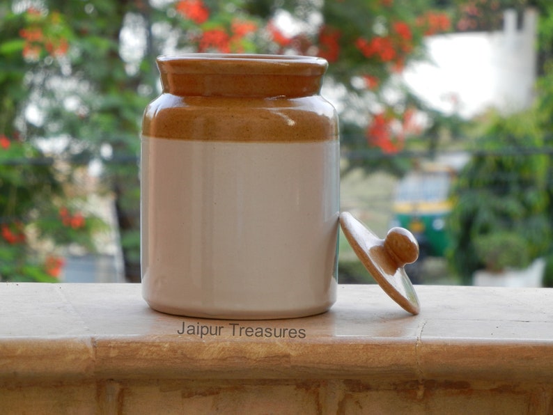 Ceramic Handmade Indian Pickle Jar, Achaar Barni, Container, Canister Set Of 3 image 7