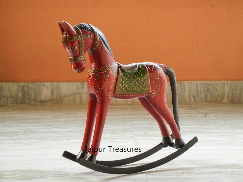 Wooden Rocking Horse Statue Figure Showpiece Ethnic Indian Etsy