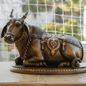 Resin Handmade Cow Idol Hindu Home Décor, Figure, Collectible, Sculpture, Height - 4 Inches, Figurine