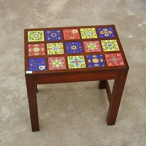 Wooden & Ceramic Nesting Stool, Side Table, End Table, Contemporary Indian Style, Set Of 3 image 7