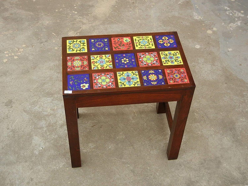 Wooden & Ceramic Nesting Stool, Side Table, End Table, Contemporary Indian Style, Set Of 3 image 7