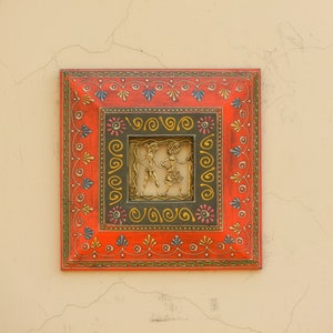 Wooden And Brass Wall Decor, Wall Hanging, Wall Art, Handmade Hand Painted, Traditional Indian Style, Warli Frame