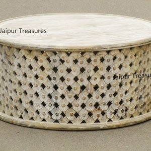 Wooden Distressed Round Coffee Table, Handmade Indian Style Side & End Table, Painted Stool Accent Furniture
