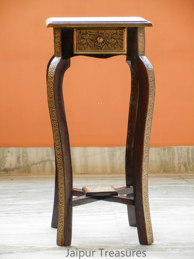 Wooden & Brass Sheet Bedside Table Side Table End Table 1 Etsy