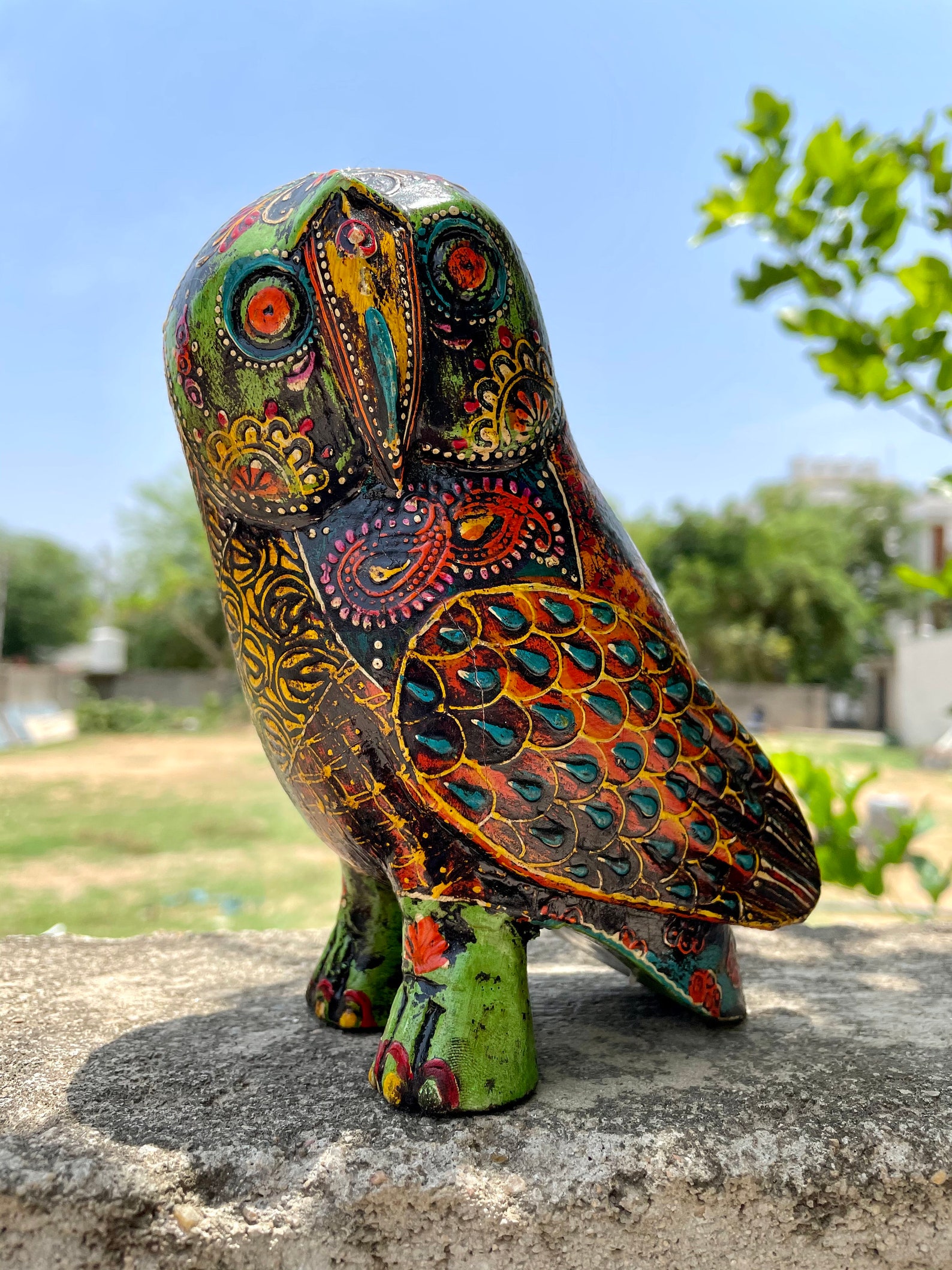 Wooden Owl Statue Figure Showpiece Home Decor Handmade Etsy