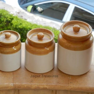 Ceramic Handmade Indian Pickle Jar, Achaar Barni, Container, Canister Set Of 3 image 2