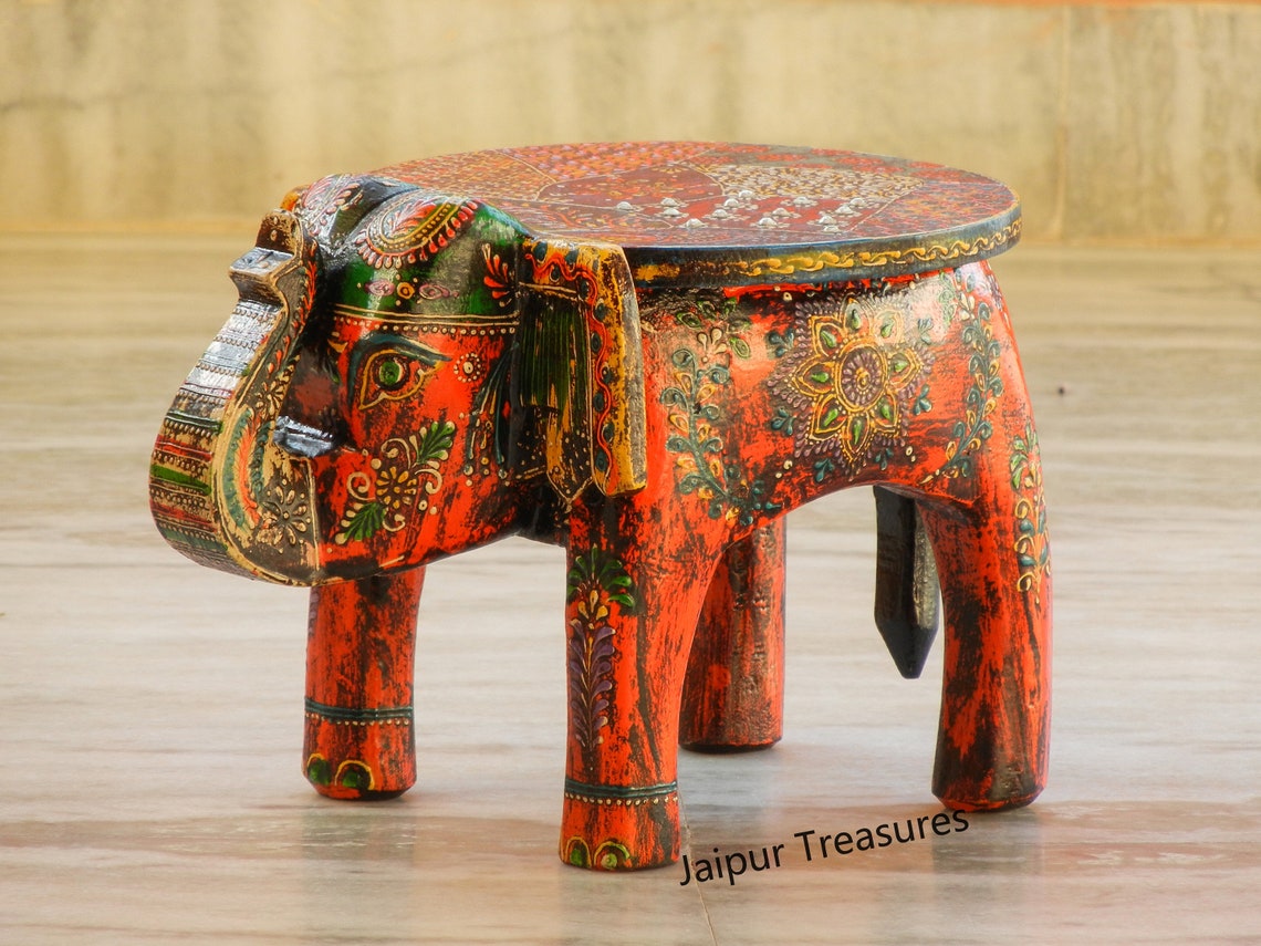 Wooden Elephant Stool Footstool Ottoman Pouffe Bench Etsy