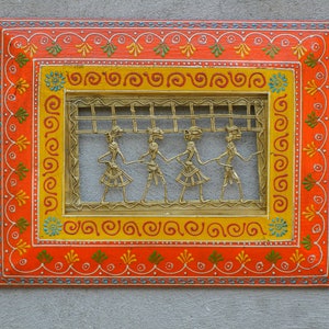 Wooden And Brass Wall Decor, Wall Hanging, Wall Art, Handmade Hand Painted, Traditional Indian Style, Warli Frame