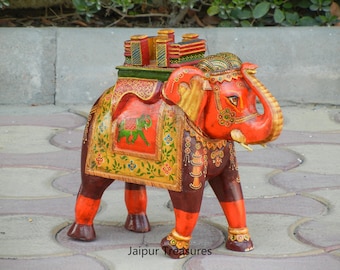 Wooden Elephant Statue, Figure, Showpiece With Storage, Indian Ethnic Style, Handmade Hand-Painted, Figurine