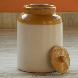 Ceramic Handmade Indian Pickle Jar, Achaar Barni, Container, Canister, Height : 11 Inches