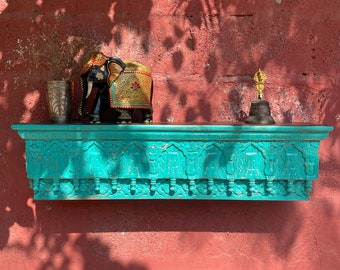 Wooden Hand Carved Wall Shelf, Distressed Wall Hanging, Rustic Wall Decor, Handmade Hand-Painted, Indian Distress Style