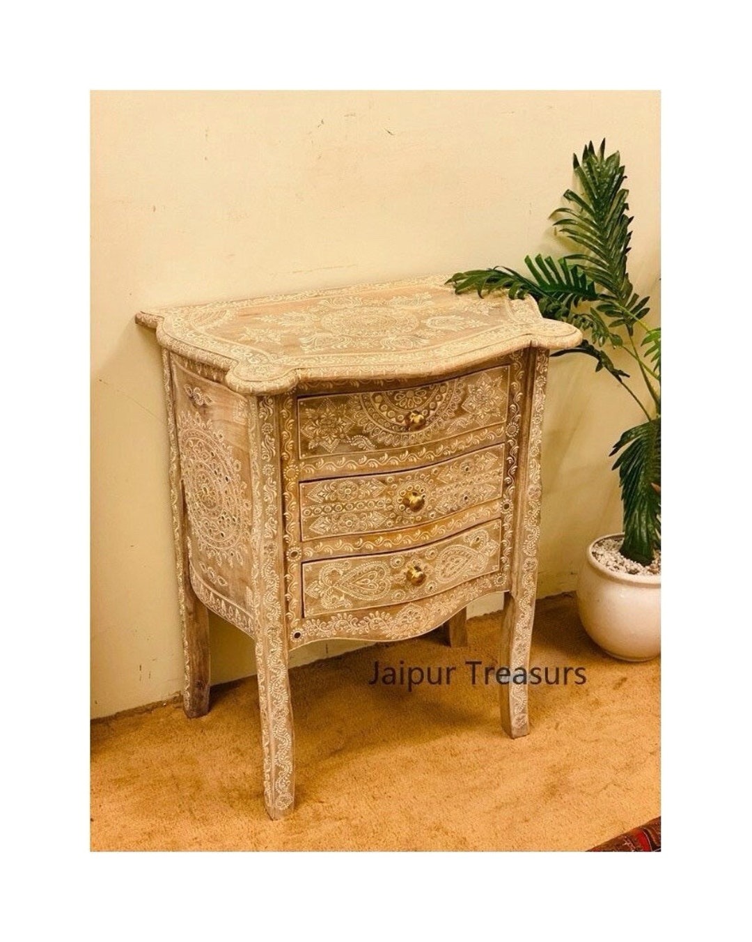 Wooden 3 Drawer Chest, Console Table, Ethnic Table, Table Storage, Chest of Drawer, Indian Style