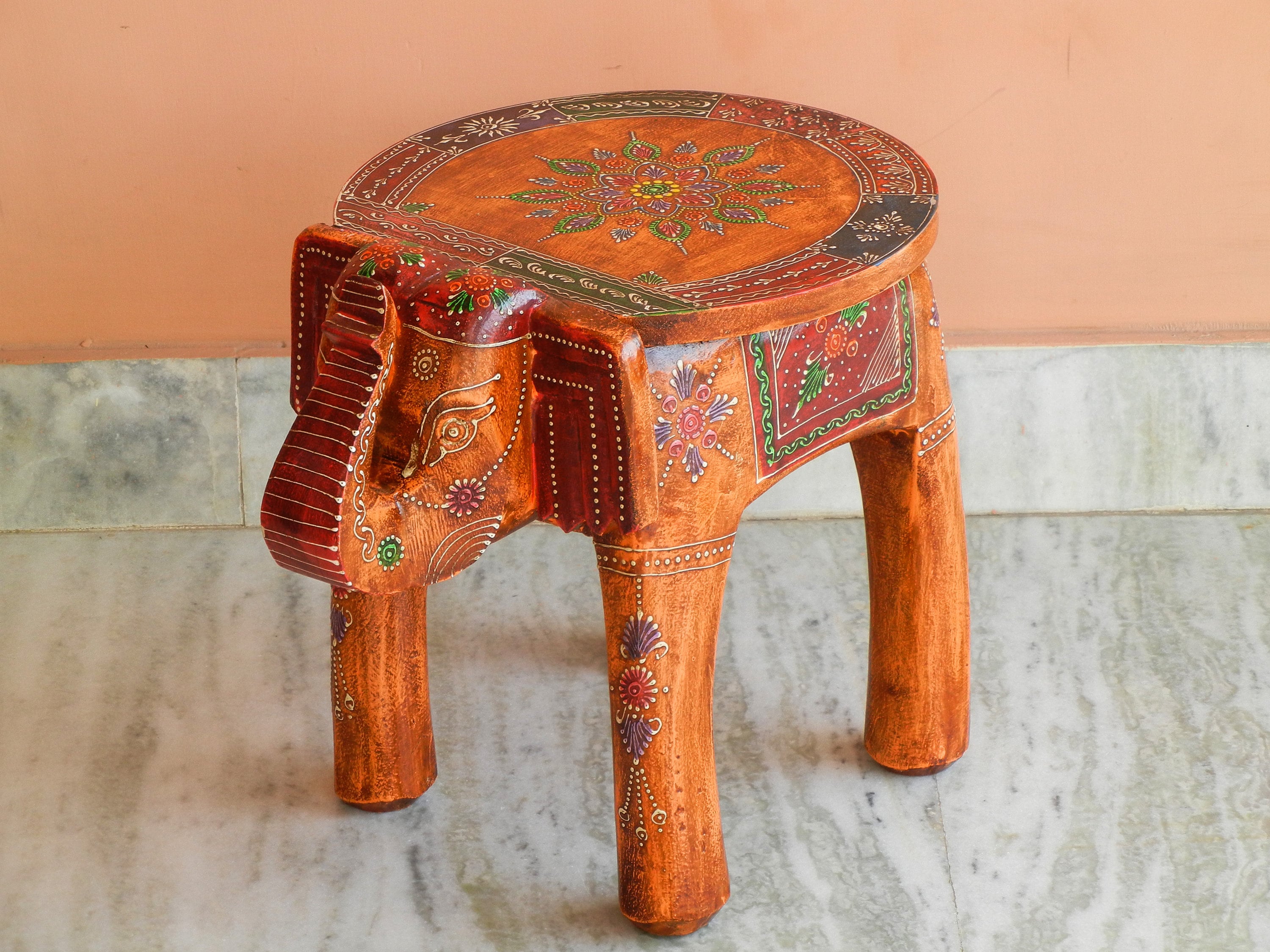 Wooden Elephant Stool Side Table End Table Footstool Etsy