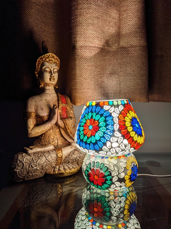 Lampada da tavolo, lampada da tavolo, lampada di vetro, multicolore, stile  indiano, lampada turca, lampada a mosaico -  Italia