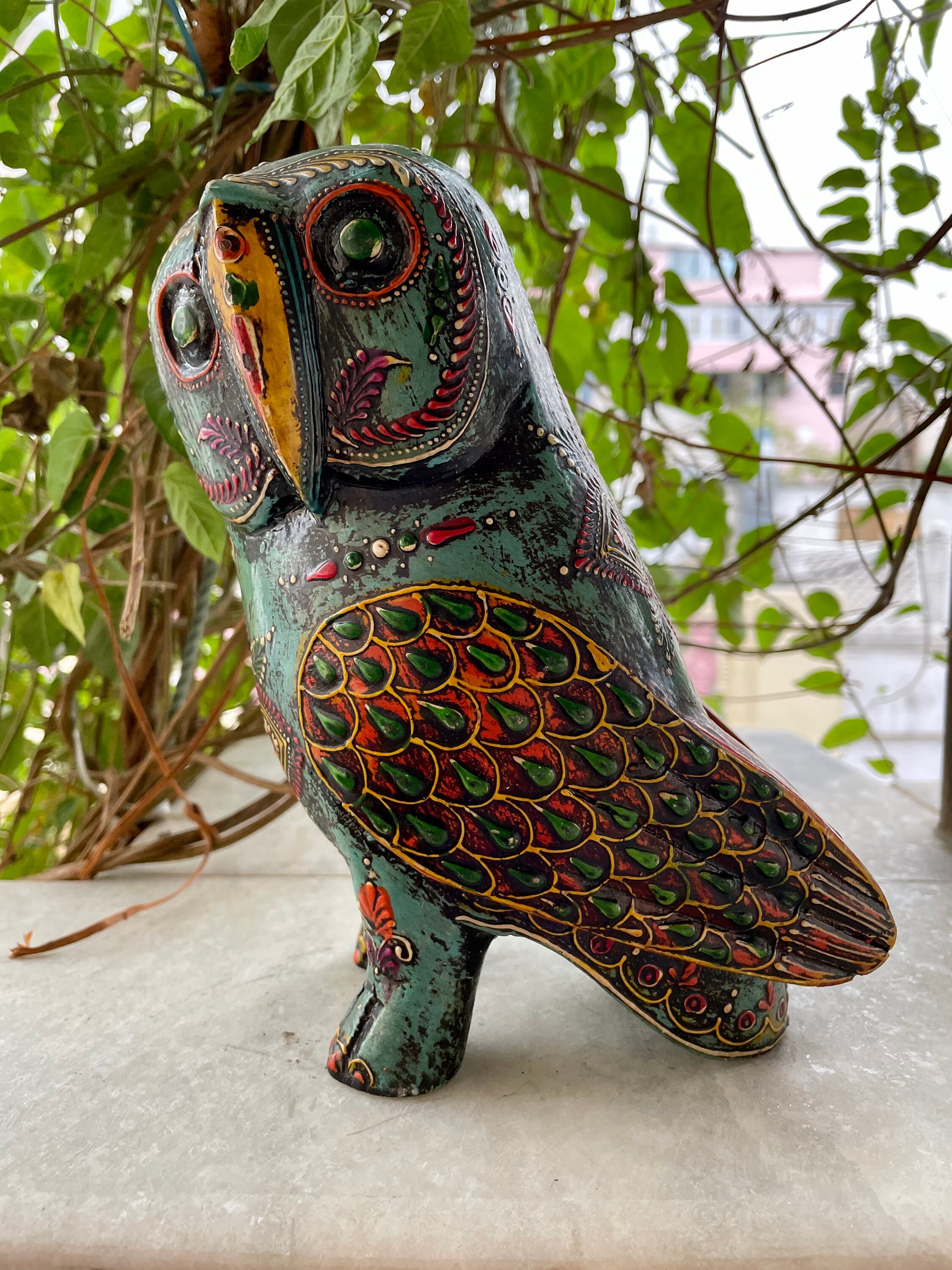 Wooden Owl Statue Figure Showpiece Home Decor Handmade Etsy