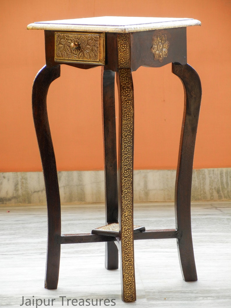 Wooden & Brass Sheet Bedside Table Side Table End Table 1 Etsy