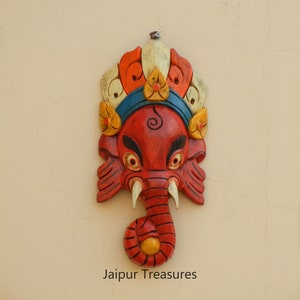Wooden Lord Ganesh Decorative Mask, Wall Decor, Wall Hanging, Ethnic Indian Style